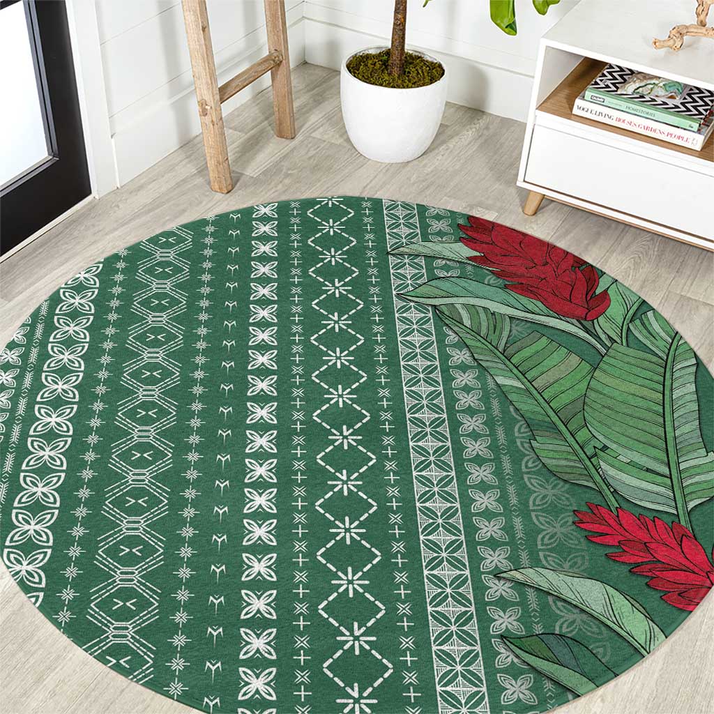 Women's Day Samoa Malu Tattoo Inspired Mix Teuila Round Carpet Sage Green