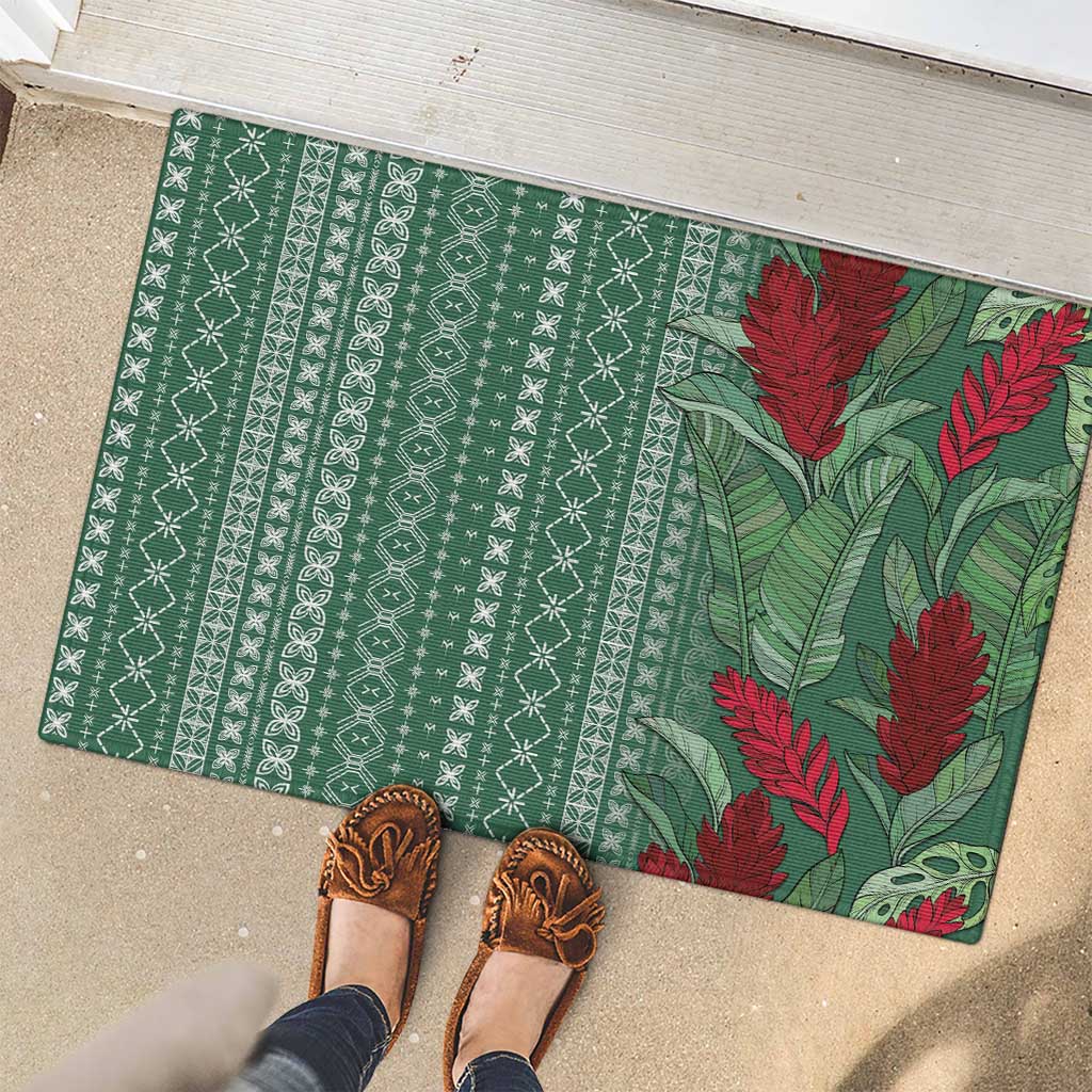 Women's Day Samoa Malu Tattoo Inspired Mix Teuila Rubber Doormat Sage Green