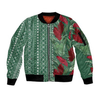 Women's Day Samoa Malu Tattoo Inspired Mix Teuila Sleeve Zip Bomber Jacket Sage Green