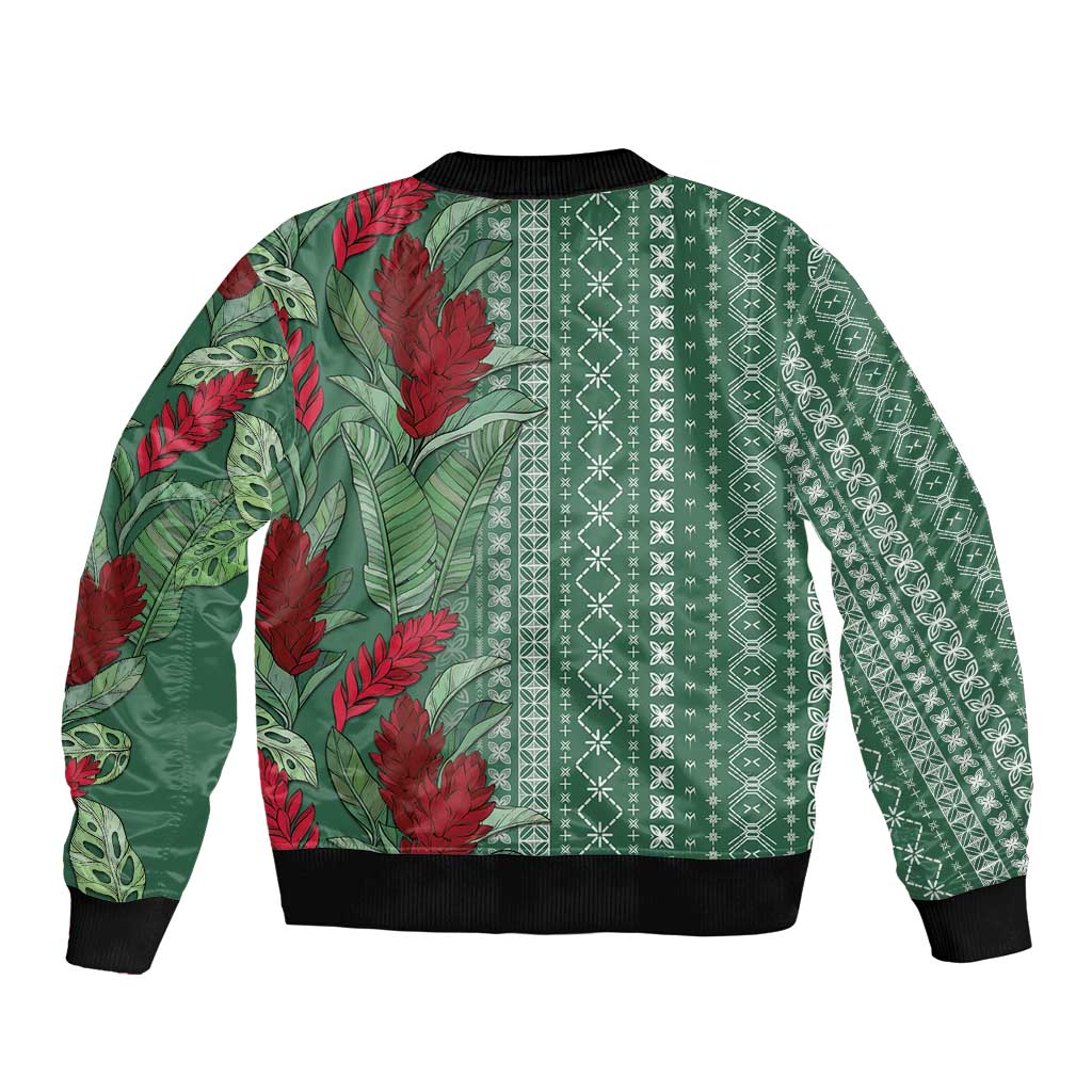 Women's Day Samoa Malu Tattoo Inspired Mix Teuila Sleeve Zip Bomber Jacket Sage Green