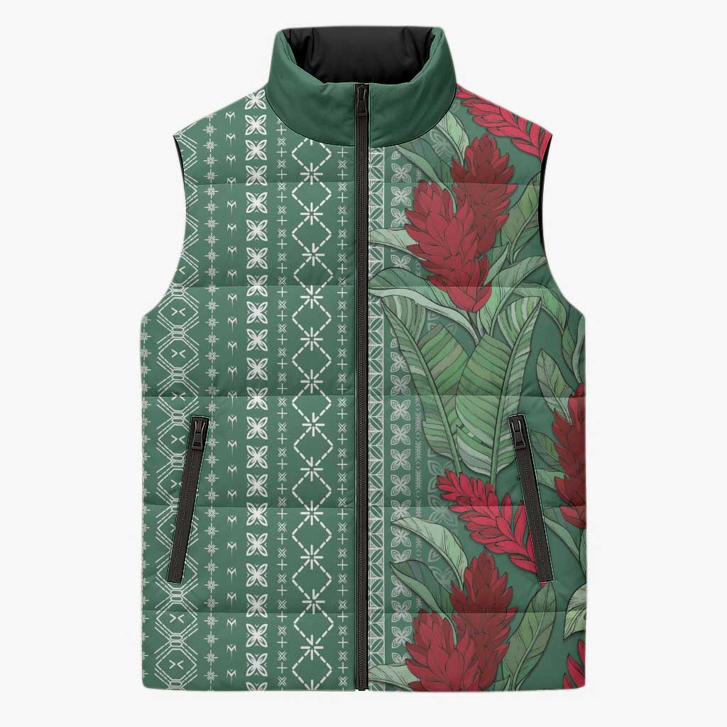 Women's Day Samoa Malu Tattoo Inspired Mix Teuila Sleeveless Puffer Jacket Sage Green