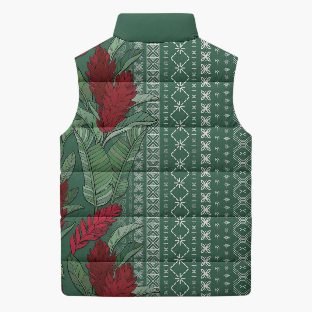 Women's Day Samoa Malu Tattoo Inspired Mix Teuila Sleeveless Puffer Jacket Sage Green