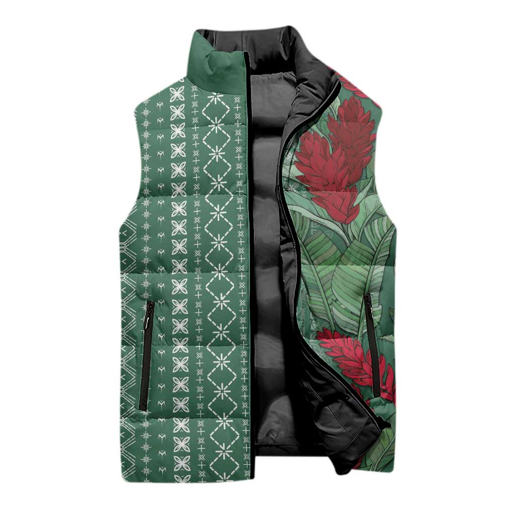 Women's Day Samoa Malu Tattoo Inspired Mix Teuila Sleeveless Puffer Jacket Sage Green