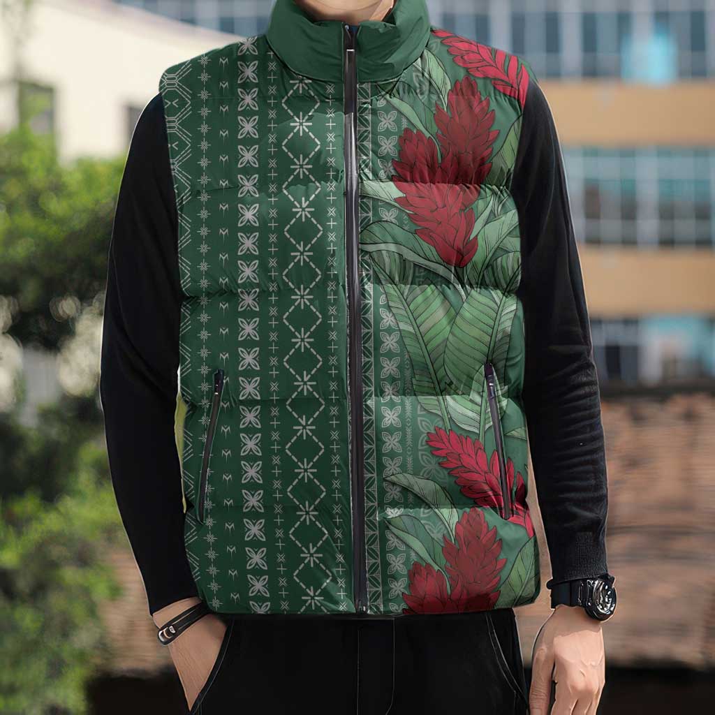 Women's Day Samoa Malu Tattoo Inspired Mix Teuila Sleeveless Puffer Jacket Sage Green