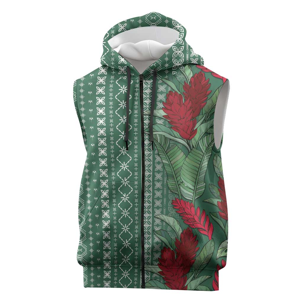 Women's Day Samoa Malu Tattoo Inspired Mix Teuila Sleeveless Zip Hoodie Sage Green LT7 Sage Green - Polynesian Pride