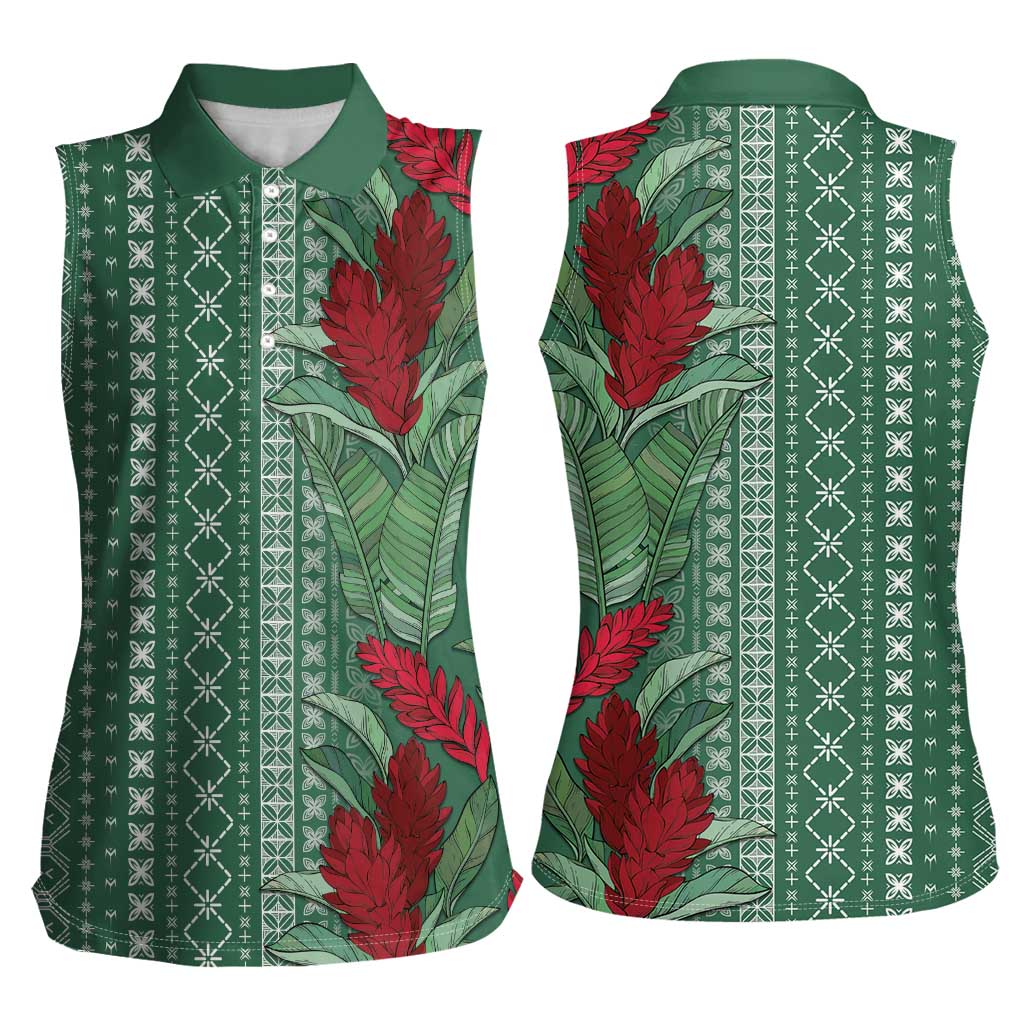 Women's Day Samoa Malu Tattoo Inspired Mix Teuila Women Sleeveless Polo Shirt Sage Green