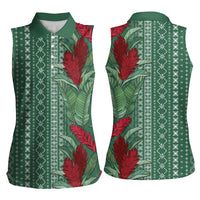 Women's Day Samoa Malu Tattoo Inspired Mix Teuila Women Sleeveless Polo Shirt Sage Green