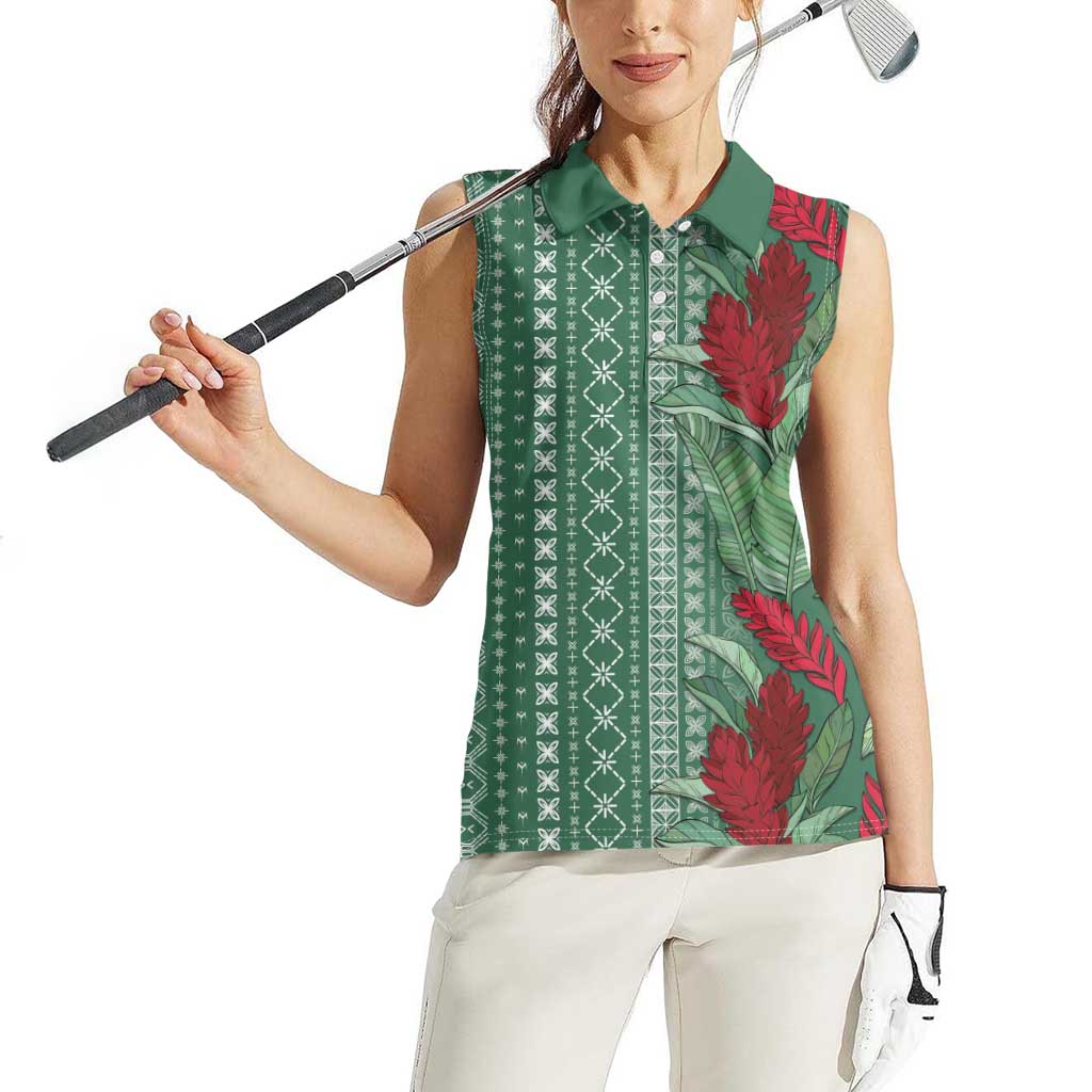 Women's Day Samoa Malu Tattoo Inspired Mix Teuila Women Sleeveless Polo Shirt Sage Green