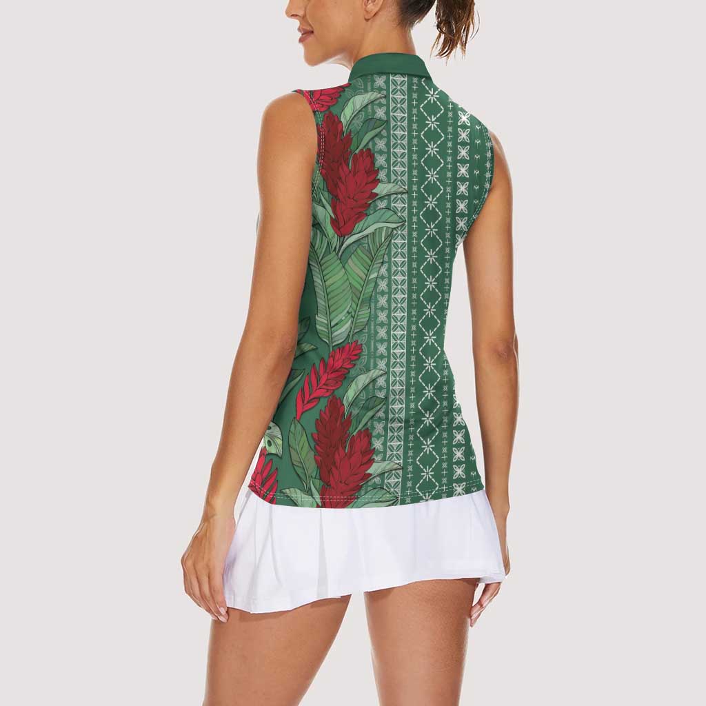 Women's Day Samoa Malu Tattoo Inspired Mix Teuila Women Sleeveless Polo Shirt Sage Green