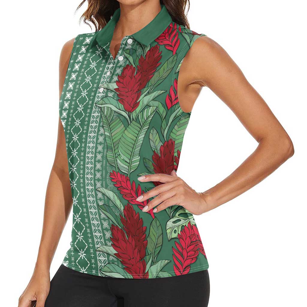 Women's Day Samoa Malu Tattoo Inspired Mix Teuila Women Sleeveless Polo Shirt Sage Green