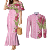 Women's Day Samoa Malu Tattoo Inspired Mix Teuila Couples Matching Mermaid Dress and Long Sleeve Button Shirt Rose Pink