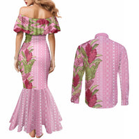 Women's Day Samoa Malu Tattoo Inspired Mix Teuila Couples Matching Mermaid Dress and Long Sleeve Button Shirt Rose Pink