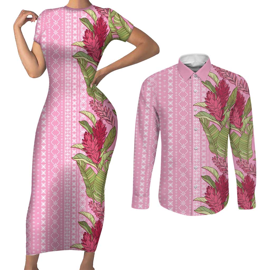 Women's Day Samoa Malu Tattoo Inspired Mix Teuila Couples Matching Short Sleeve Bodycon Dress and Long Sleeve Button Shirt Rose Pink LT7 Rose Pink - Polynesian Pride