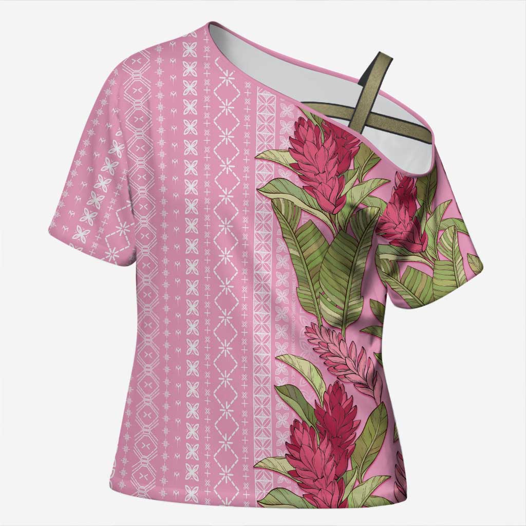 Women's Day Samoa Malu Tattoo Inspired Mix Teuila Cross Shoulder Shirt Rose Pink LT7 Female Rose Pink - Polynesian Pride