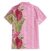 Women's Day Samoa Malu Tattoo Inspired Mix Teuila Family Matching Off The Shoulder Long Sleeve Dress and Hawaiian Shirt Rose Pink
