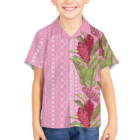 Women's Day Samoa Malu Tattoo Inspired Mix Teuila Family Matching Off The Shoulder Long Sleeve Dress and Hawaiian Shirt Rose Pink