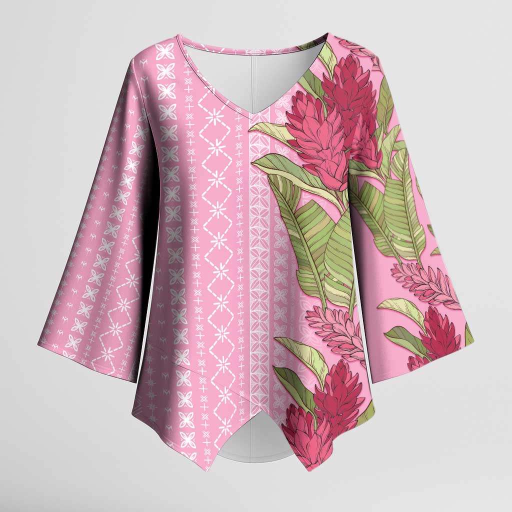 Women's Day Samoa Malu Tattoo Inspired Mix Teuila Kimono Sleeve Blouse Rose Pink LT7 Female Rose Pink - Polynesian Pride