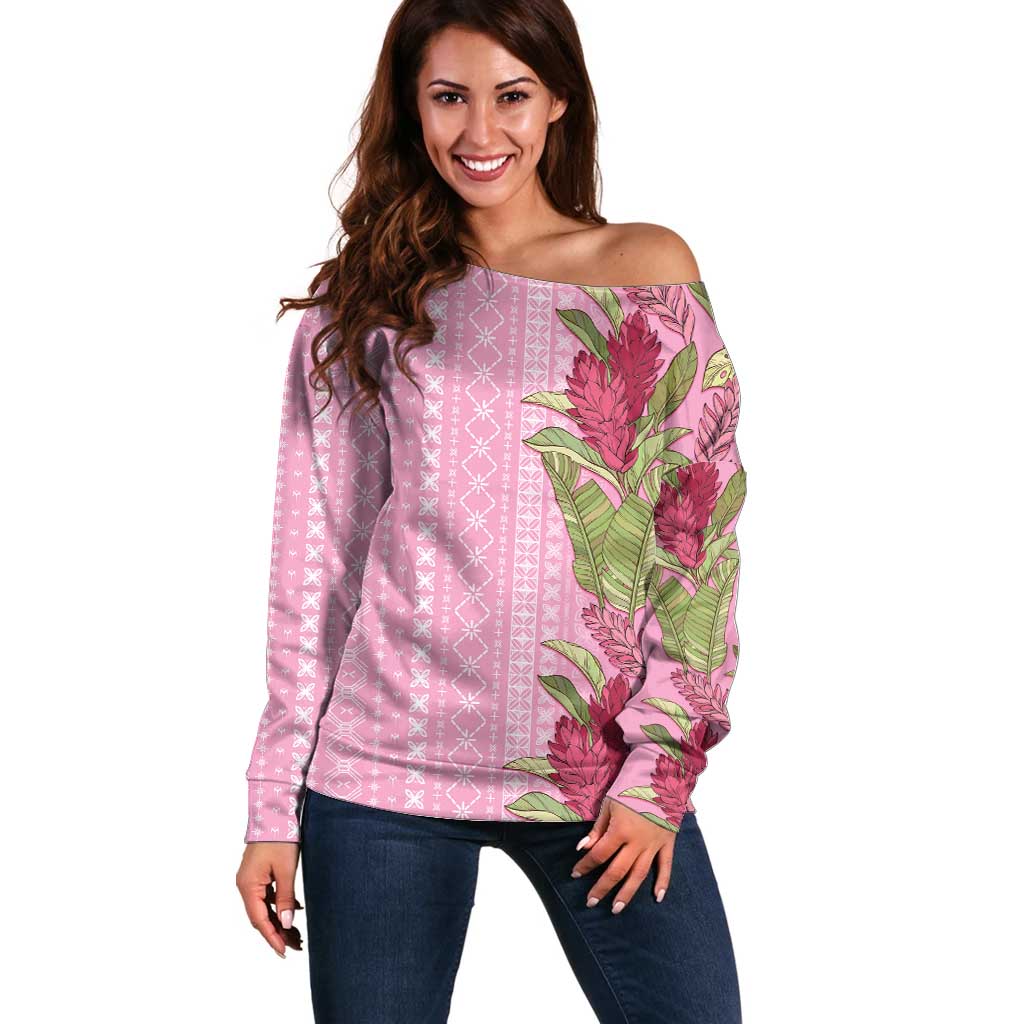Women's Day Samoa Malu Tattoo Inspired Mix Teuila Off Shoulder Sweater Rose Pink LT7 Women Rose Pink - Polynesian Pride