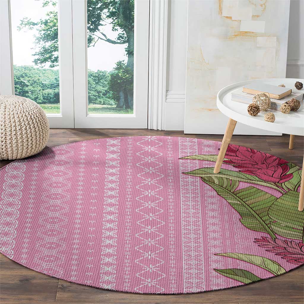 Women's Day Samoa Malu Tattoo Inspired Mix Teuila Round Carpet Rose Pink