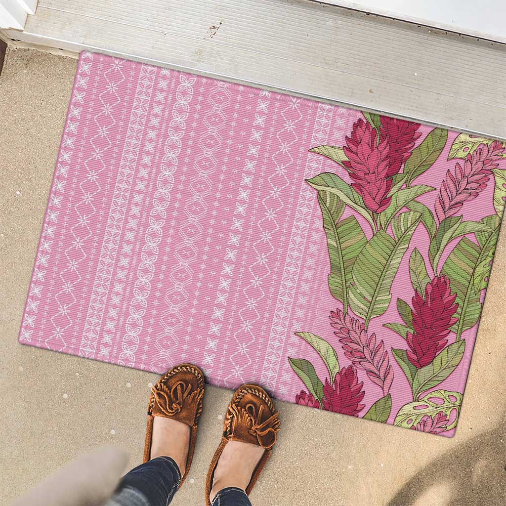 Women's Day Samoa Malu Tattoo Inspired Mix Teuila Rubber Doormat Rose Pink