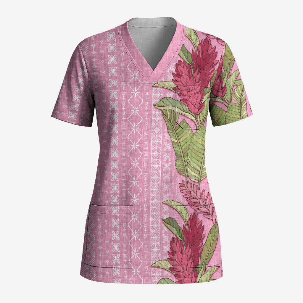 Women's Day Samoa Malu Tattoo Inspired Mix Teuila Scrub Top Rose Pink