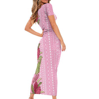 Women's Day Samoa Malu Tattoo Inspired Mix Teuila Short Sleeve Bodycon Dress Rose Pink LT7 - Polynesian Pride