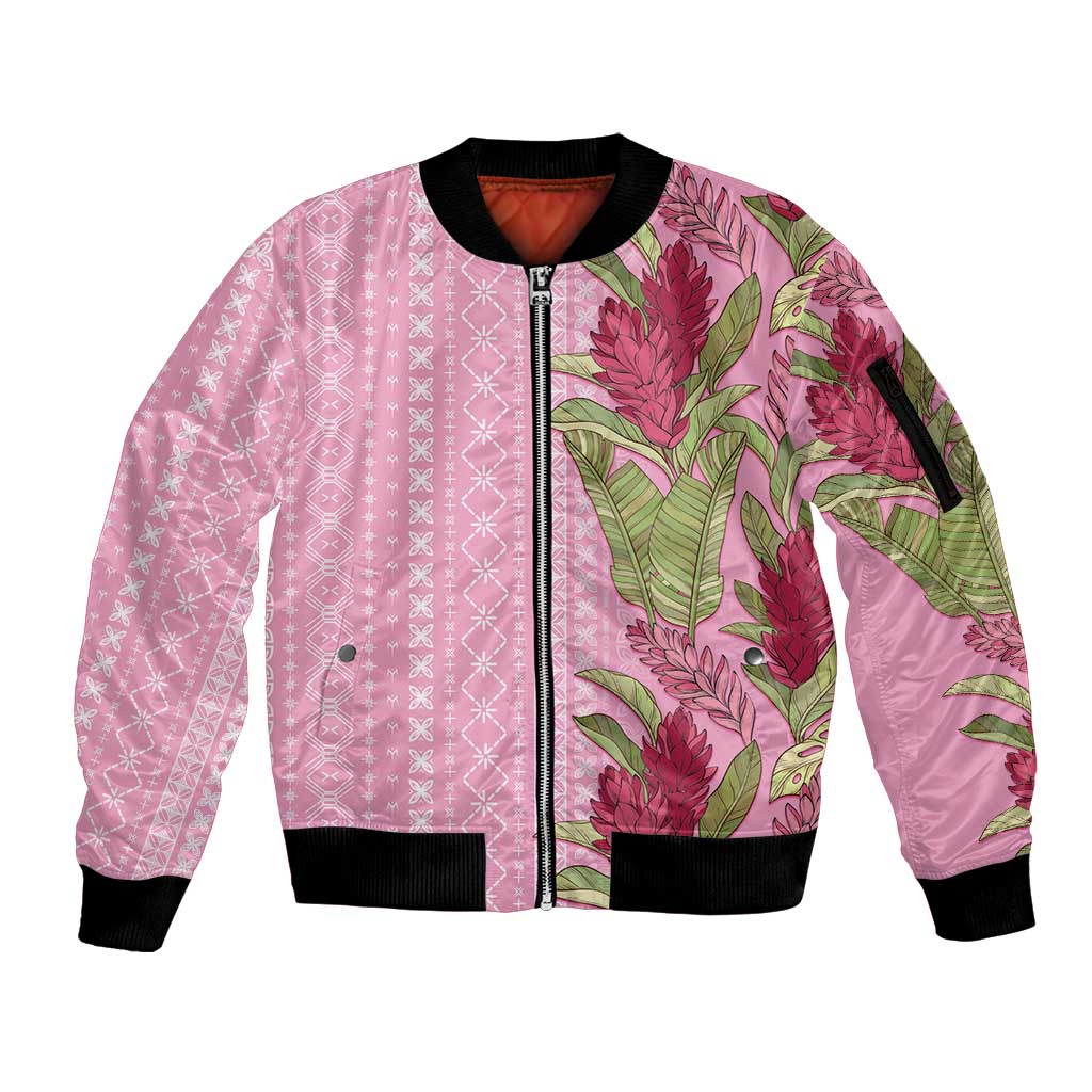 Women's Day Samoa Malu Tattoo Inspired Mix Teuila Sleeve Zip Bomber Jacket Rose Pink