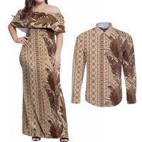 Women's Day Samoa Malu Tattoo Inspired Mix Teuila Couples Matching Off Shoulder Maxi Dress and Long Sleeve Button Shirt Vintage Tapa