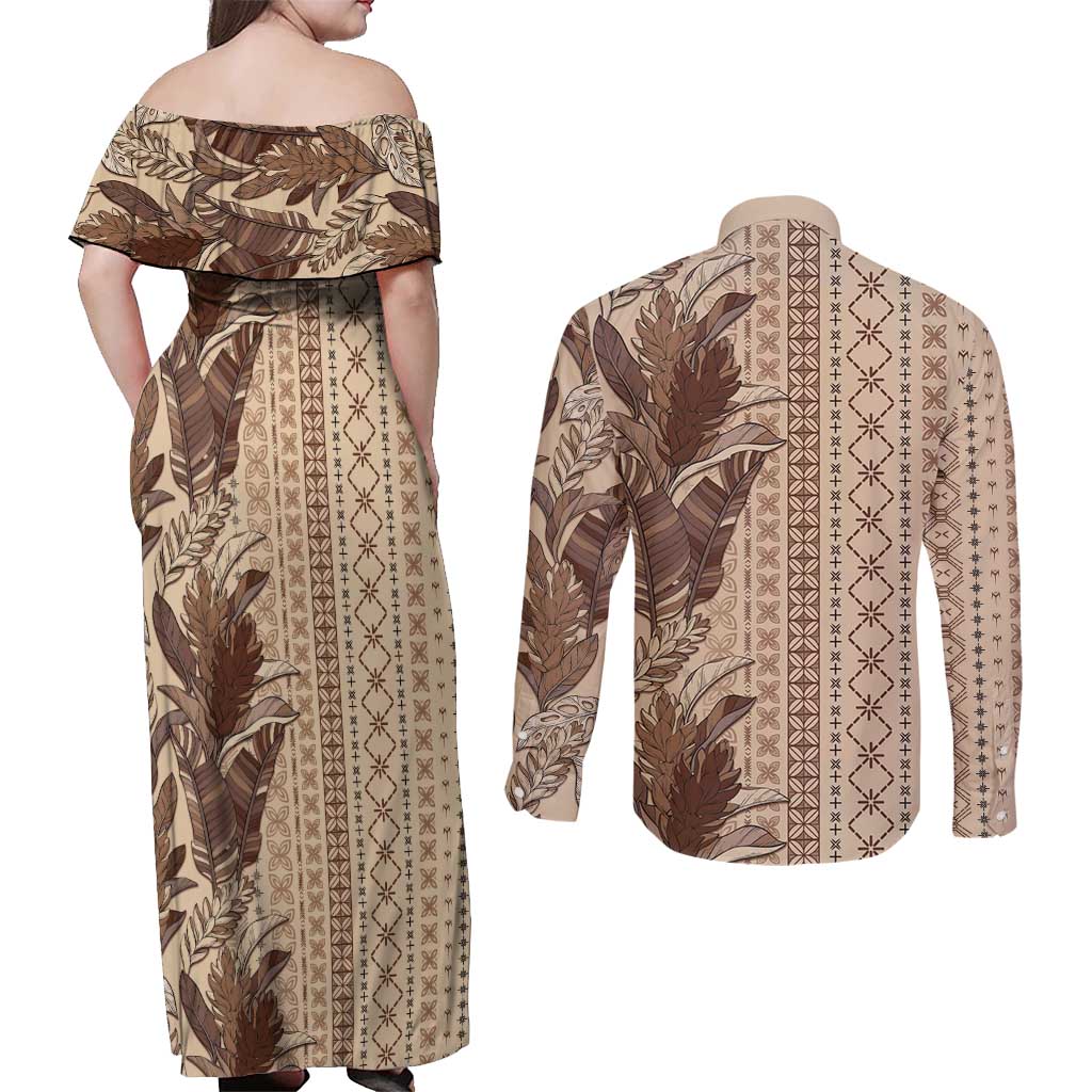 Women's Day Samoa Malu Tattoo Inspired Mix Teuila Couples Matching Off Shoulder Maxi Dress and Long Sleeve Button Shirt Vintage Tapa
