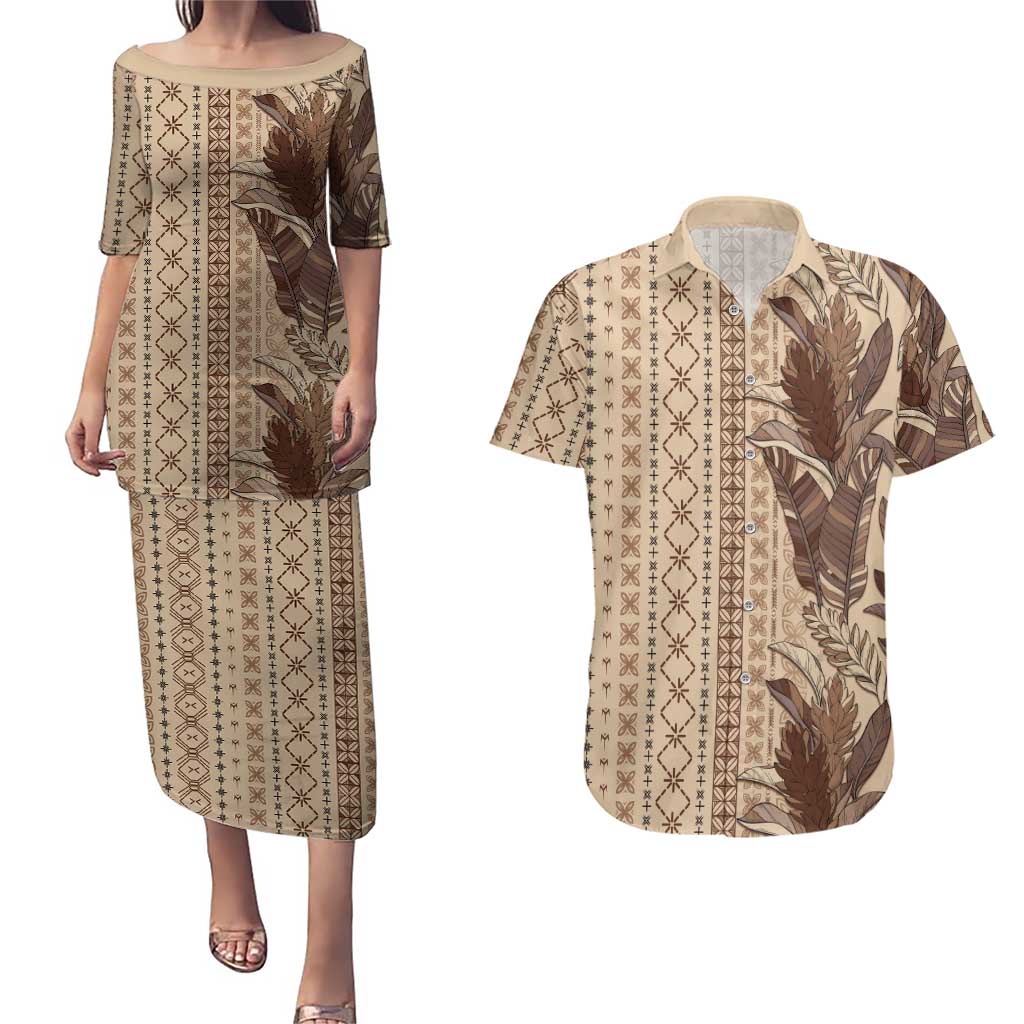 Women's Day Samoa Malu Tattoo Inspired Mix Teuila Couples Matching Puletasi and Hawaiian Shirt Vintage Tapa LT7 Beige - Polynesian Pride