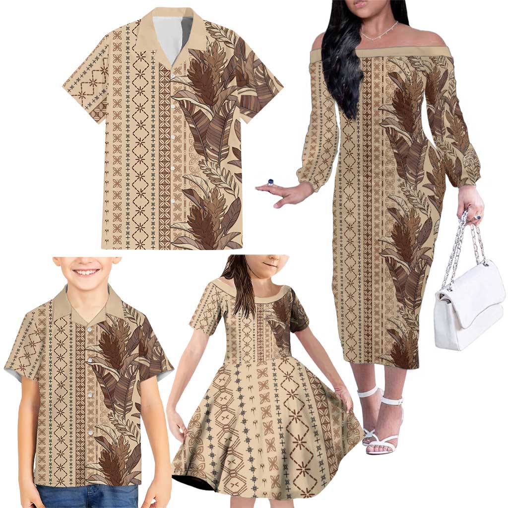 Women's Day Samoa Malu Tattoo Inspired Mix Teuila Family Matching Off The Shoulder Long Sleeve Dress and Hawaiian Shirt Vintage Tapa