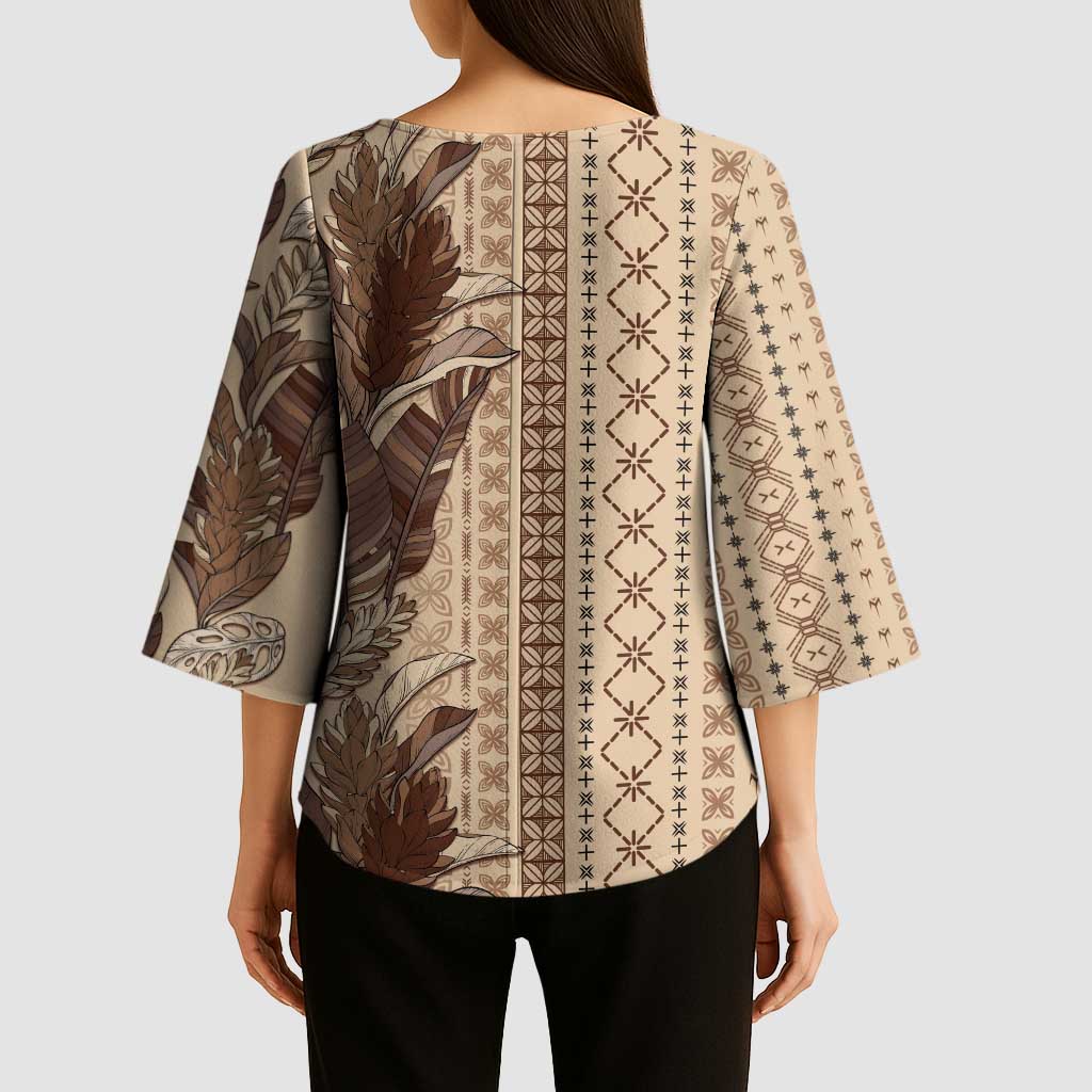Women's Day Samoa Malu Tattoo Inspired Mix Teuila Kimono Sleeve Blouse Vintage Tapa