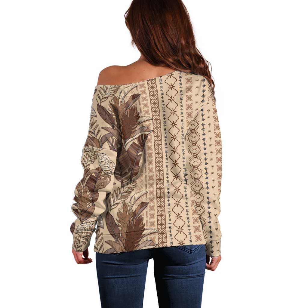 Women's Day Samoa Malu Tattoo Inspired Mix Teuila Off Shoulder Sweater Vintage Tapa LT7 - Polynesian Pride