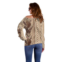 Women's Day Samoa Malu Tattoo Inspired Mix Teuila Off Shoulder Sweater Vintage Tapa LT7 - Polynesian Pride
