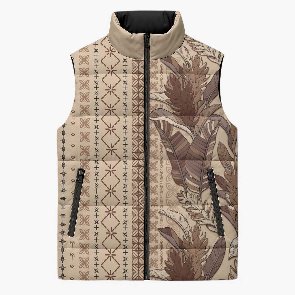 Women's Day Samoa Malu Tattoo Inspired Mix Teuila Sleeveless Puffer Jacket Vintage Tapa LT7 Unisex Beige - Polynesian Pride