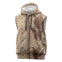 Women's Day Samoa Malu Tattoo Inspired Mix Teuila Sleeveless Zip Hoodie Vintage Tapa LT7 Beige - Polynesian Pride