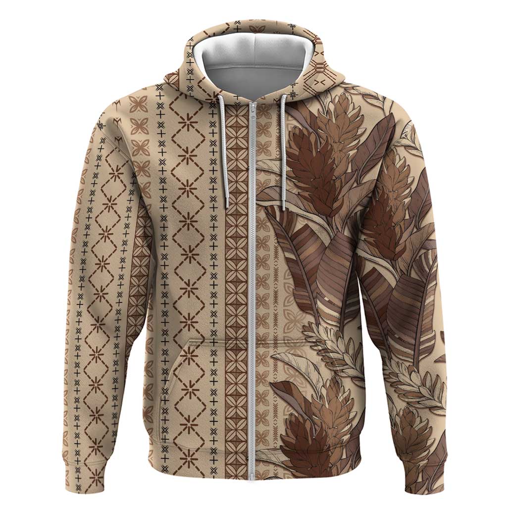 Women's Day Samoa Malu Tattoo Inspired Mix Teuila Zip Hoodie Vintage Tapa LT7 Zip Hoodie Beige - Polynesian Pride