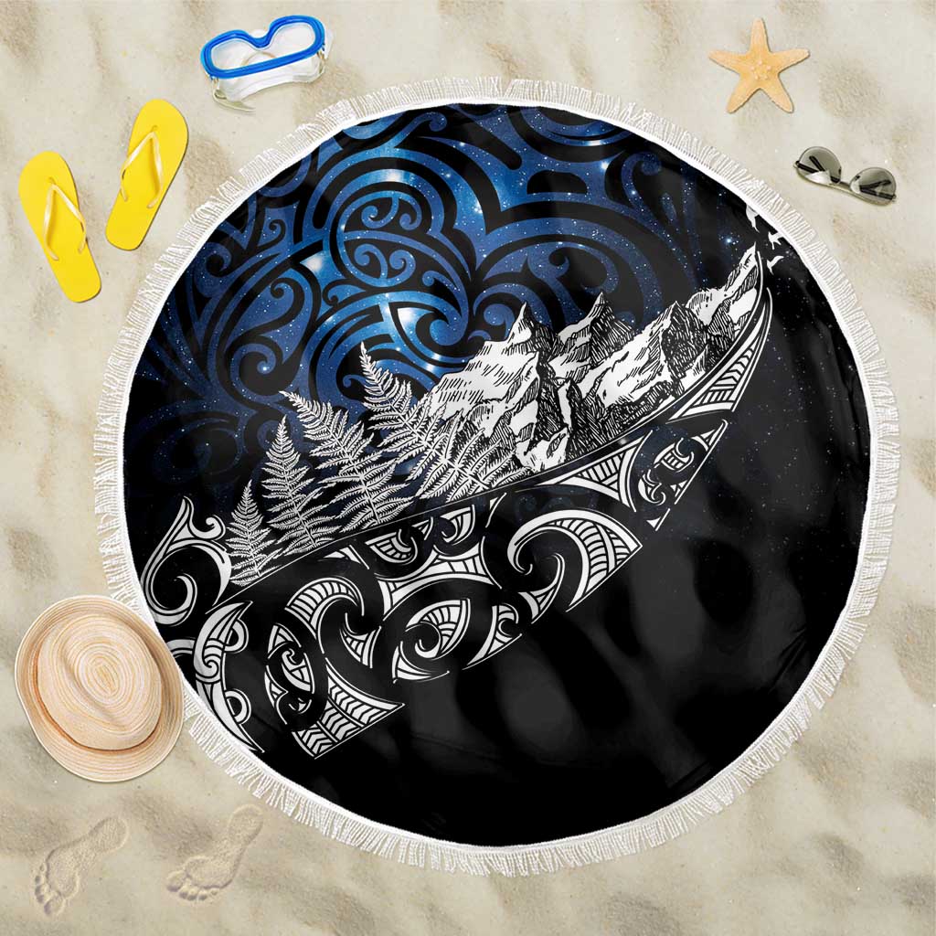 Maori Matariki Beach Blanket Landscape Styled Fern - Galaxy LT7 One Size 150cm Black - Polynesian Pride