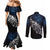 Maori Matariki Couples Matching Mermaid Dress and Long Sleeve Button Shirt Landscape Styled Fern - Galaxy