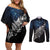 Maori Matariki Couples Matching Off Shoulder Short Dress and Long Sleeve Button Shirt Landscape Styled Fern - Galaxy