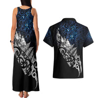 Maori Matariki Couples Matching Tank Maxi Dress and Hawaiian Shirt Landscape Styled Fern - Galaxy
