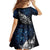 Maori Matariki Family Matching Off The Shoulder Long Sleeve Dress and Hawaiian Shirt Landscape Styled Fern - Galaxy