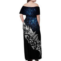 Maori Matariki Family Matching Off Shoulder Maxi Dress and Hawaiian Shirt Landscape Styled Fern - Galaxy