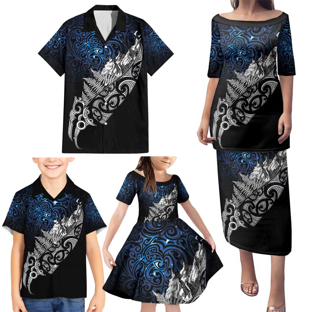Maori Matariki Family Matching Puletasi and Hawaiian Shirt Landscape Styled Fern - Galaxy