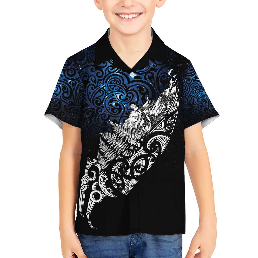 Maori Matariki Kid Hawaiian Shirt Landscape Styled Fern - Galaxy LT7 Kid Black - Polynesian Pride