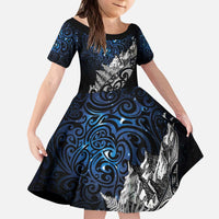 Maori Matariki Kid Short Sleeve Dress Landscape Styled Fern - Galaxy