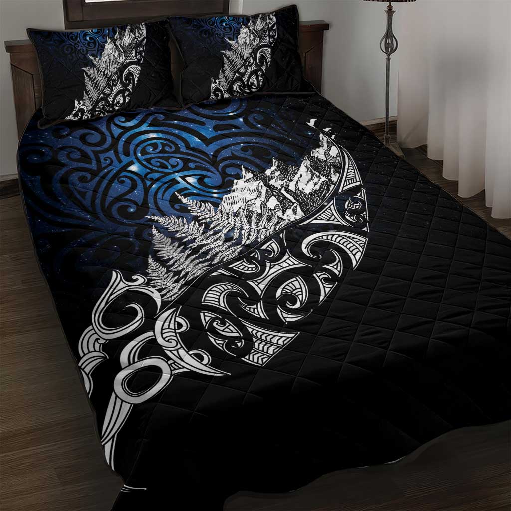 Maori Matariki Quilt Bed Set Landscape Styled Fern - Galaxy LT7 Black - Polynesian Pride