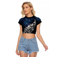Maori Matariki Raglan Cropped T Shirt Landscape Styled Fern - Galaxy