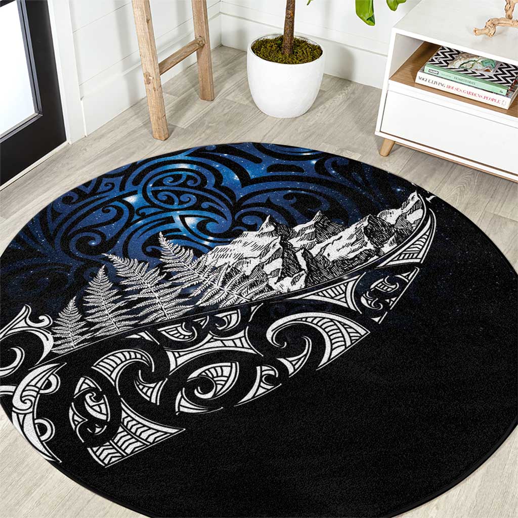 Maori Matariki Round Carpet Landscape Styled Fern - Galaxy LT7 Black - Polynesian Pride