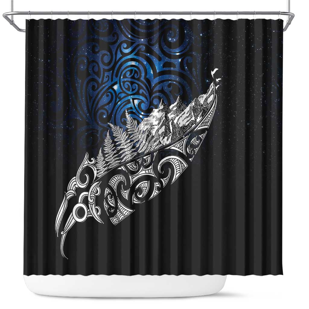 Maori Matariki Shower Curtain Landscape Styled Fern - Galaxy LT7 Black - Polynesian Pride